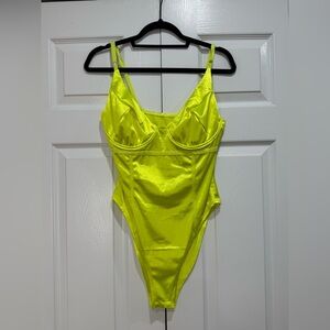 Women’s Sexy Metallic Bodysuit - Neon Yellow